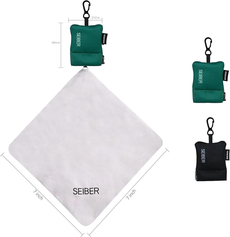SEIBER Eyeglass Cleaning Microfiber Cloth - with Neoprene Pouch | 7 x 7 inch Glasses Cleaning Cloth for Sunglasses,Laptops, Cameras,Screen| Self-Closing Bottom(2PCS,BK GRN) - Image 3